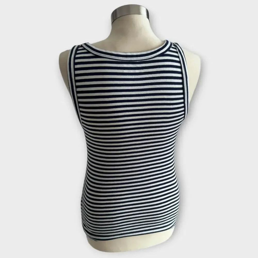 Ann Taylor LOFT Medium Black White V Neck Tank Top 100% Cotton